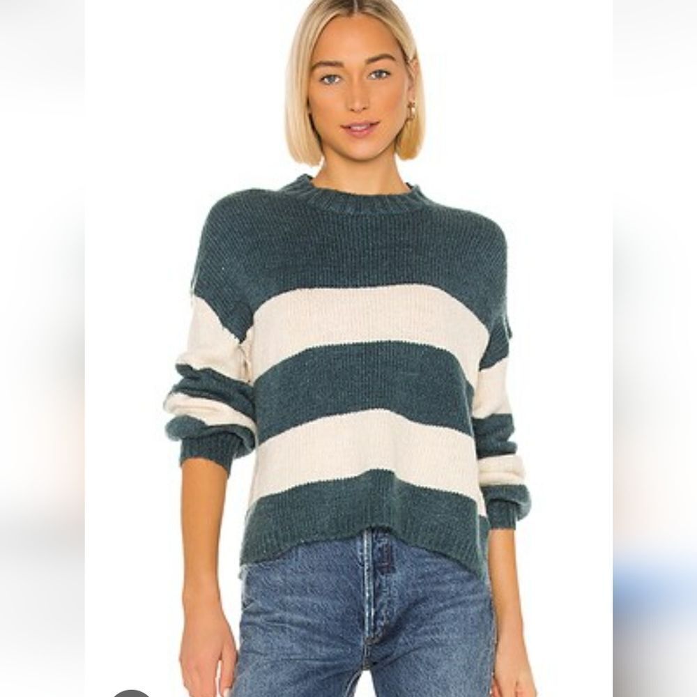 Lovers And Friends Mimi Long Sleeve Sweater Size XS In Teal Blue And Ivory